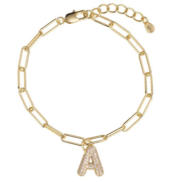 Athra 14kt. Gold Over Brass CZ A Initial Bracelet