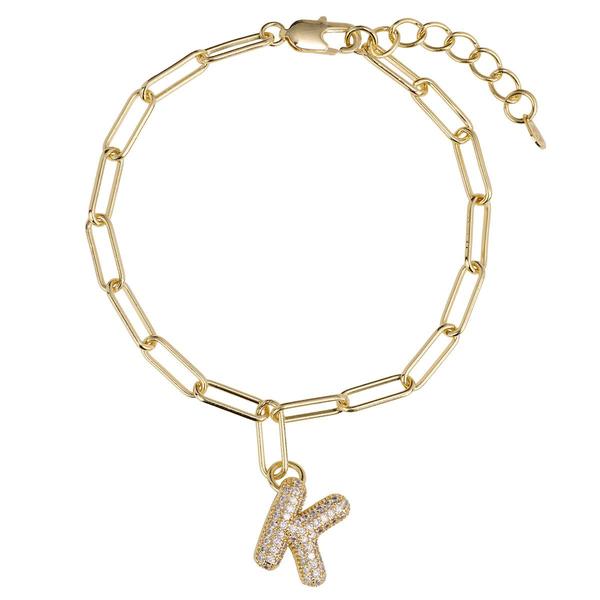 Athra 14kt. Gold Over Brass CZ K Initial Bracelet