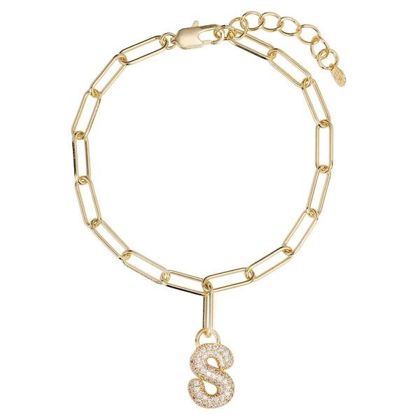 Athra 14kt. Gold Over Brass CZ S Initial Bracelet