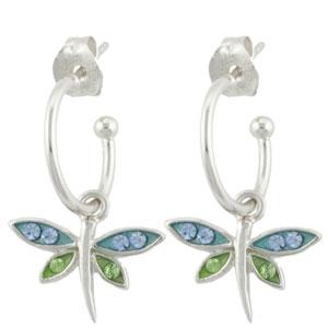 Athra Fine Silver Plated Dragonfly Charm Drop Earrings