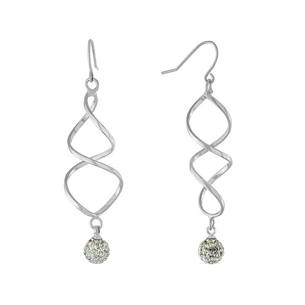 Athra Fine Silver Plated Spiral Earrings w/ Crystal Ball