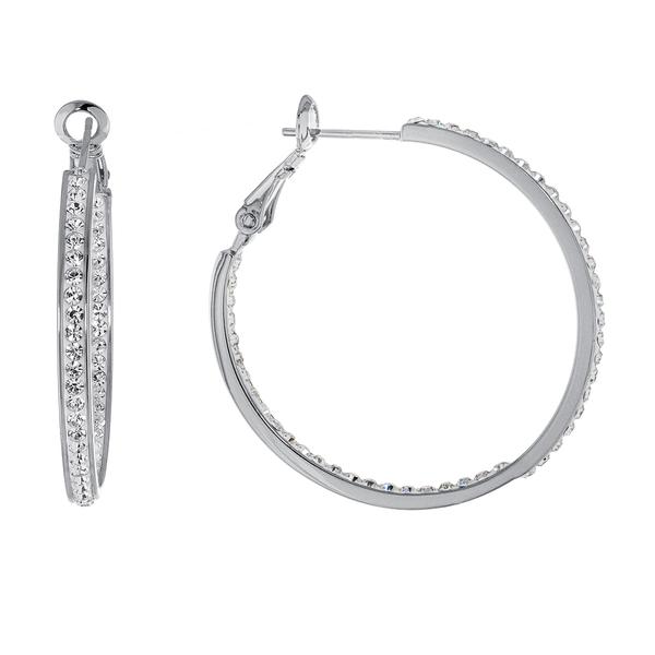 Fine Silver Plated 35mm Crystal Hoop Earrings