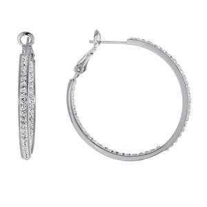 Fine Silver Plated 35mm Crystal Hoop Earrings