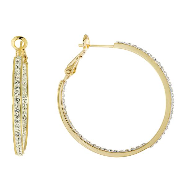 Athra 14kt. Gold Over Brass 35mm Crystal Hoop Earrings