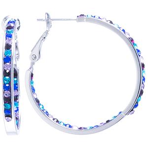 Athra Fine Silver Plated 30mm Crystal Pave Hoop Earrings
