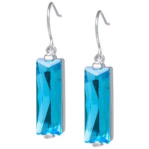 Athra Fine Silver Plated Aqua Crystal Rectangle Drop Earrings