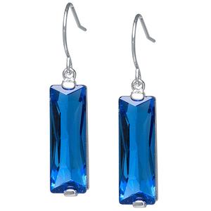 Athra Fine Silver Plated Blue Crystal Rectangle Drop Earrings