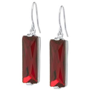 Athra Fine Silver Plated Red Crystal Rectangle Drop Earrings