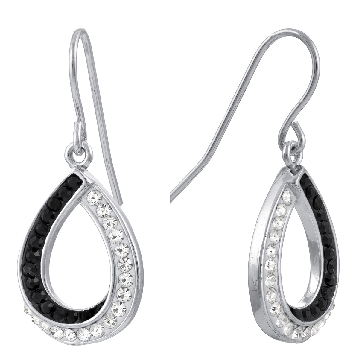 Athra Fine Silver Plated Black & White Crystal Teardrops Earrings