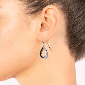 Athra Fine Silver Plated Black & White Crystal Teardrops Earrings alternate view