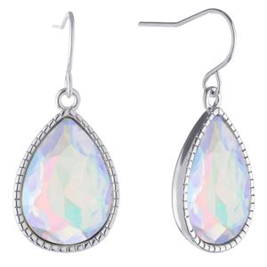 Athra Fine Silver Plated Iridescent Crystal Teardrop Earrings