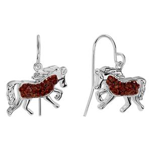 Athra Silver Plated & Brown Crystal Horse Drop Earrings