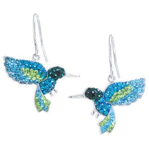 Fine Silver Plated Crystal Pave Hummingbird Drop Earrings