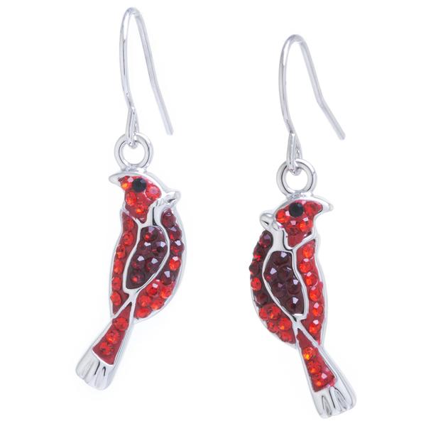 Athra Fine Silver Plated Crystal Cardinal Drop Earrings