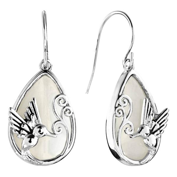 Athra Silver Plated & Opalite Glass Hummingbird Drop Earrings