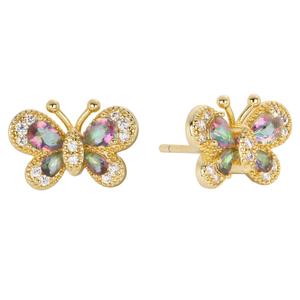 Athra 14kt. Gold Ooer Brass Mystic CZ Butterfly Stud Earrings Set