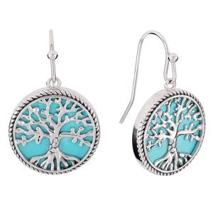 Athra Turquoise Tree of Life Round Drop Earrings
