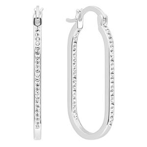 Athra Fine Silver Plated Crystal 38mm. Oblong Hoop Earrings