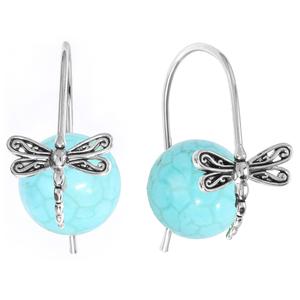 Athra Howlite Turquoise Stone Dragonfly Drop Earrings