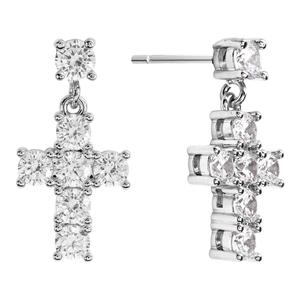 Athra Silver Plated CZ Cross Drop Earrings