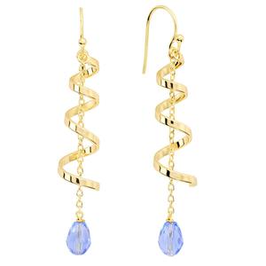 Athra 14kt. Gold over Brass & Blue Crystal Swirl Drop Earrings