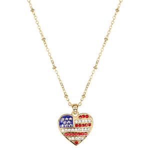 Athra 14kt. Gold over Brass Crystal USA Flag Heart Pendant