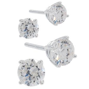 Athra Sterling Silver 2pc. CZ Stud Earrings Set