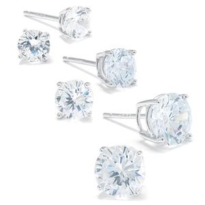 Athra Sterling Silver 3pc. CZ Stud Earrings Set