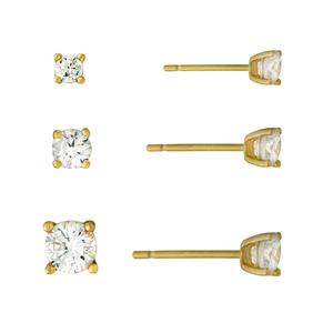 Athra 14kt. Gold Over Silver 3pc. CZ Stud Earrings
