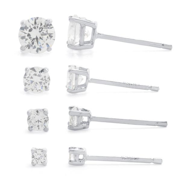 Athra Sterling Silver 4pc. CZ Stud Earrings Set