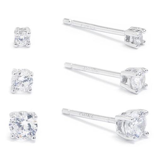 Athra Sterling Silver 3pc. CZ Stud Earrings Set