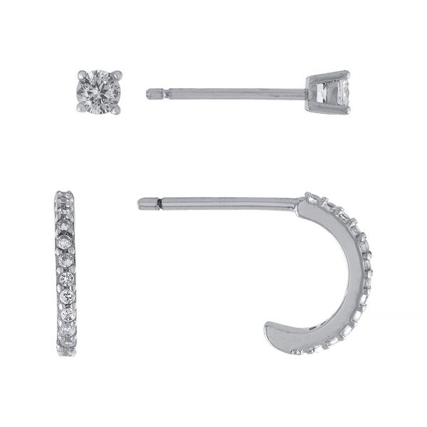 Athra Sterling Silver CZ Stud & Hoop Earrings Set