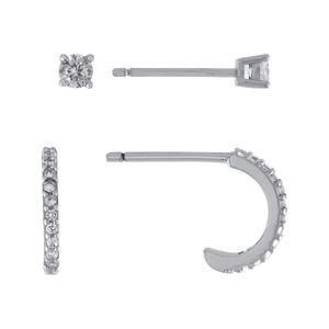 Athra Sterling Silver CZ Stud & Hoop Earrings Set