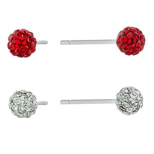 Athra Sterling Silver 2pc. Clear & Red Crystal Stud Earrings Set