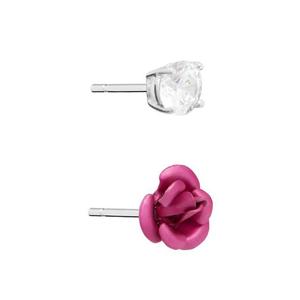 Athra Sterling Silver 5mm CZ & Pink Rose Stud Earrings Set alternate view