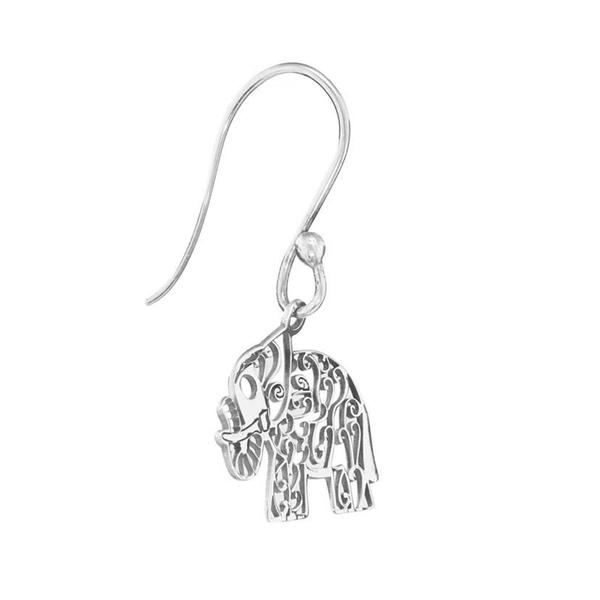 Athra Sterling Silver Laser Cut Elephant Drop Earrings alternate view