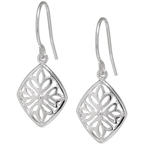 Athra Sterling Silver Marquis Filigree Drop Earrings