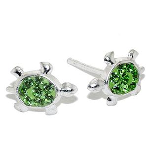 Sterling Silver Pave Crystal Turtle Stud Earrings