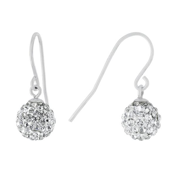 Sterling Silver 8mm Clear Pave Crystal Ball Drop Earrings