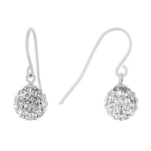 Sterling Silver 8mm Clear Pave Crystal Ball Drop Earrings