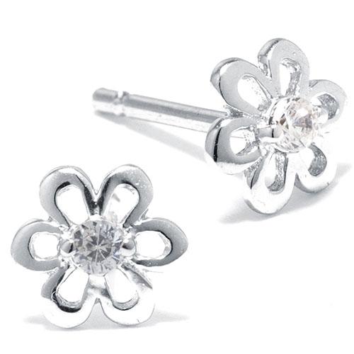 Athra Sterling Silver CZ Flower Stud Earrings