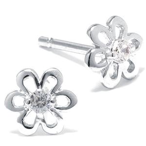 Athra Sterling Silver CZ Flower Stud Earrings
