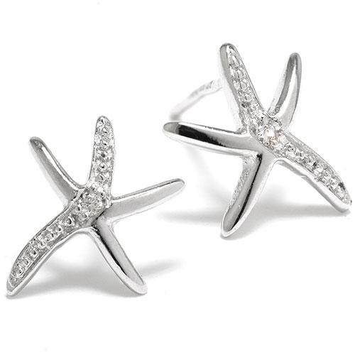 Athra Sterling Silver CZ Starfish Stud Earrings