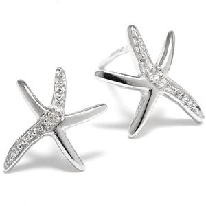 Athra Sterling Silver CZ Starfish Stud Earrings
