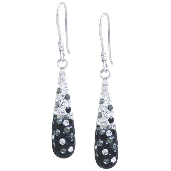 Athra Sterling Silver Black & Clear Crystal Teardrop Earrings