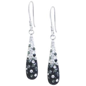 Athra Sterling Silver Black & Clear Crystal Teardrop Earrings