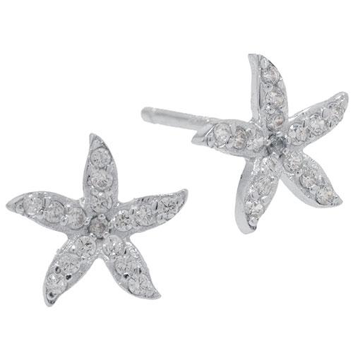 Athra Sterling Silver CZ Starfish Stud Earrings
