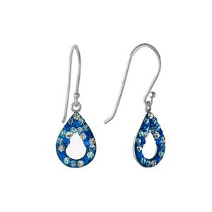 Sterling Silver Blue & White Pave Crystal Teardrop Drop Earrings