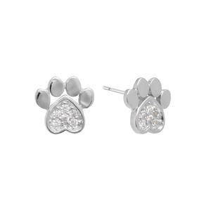 Athra Sterling Silver Crystal Dog Paw Stud Earrings
