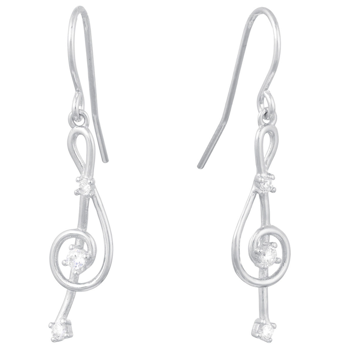 Sterling Silver Clef Note CZ Drop Earrings